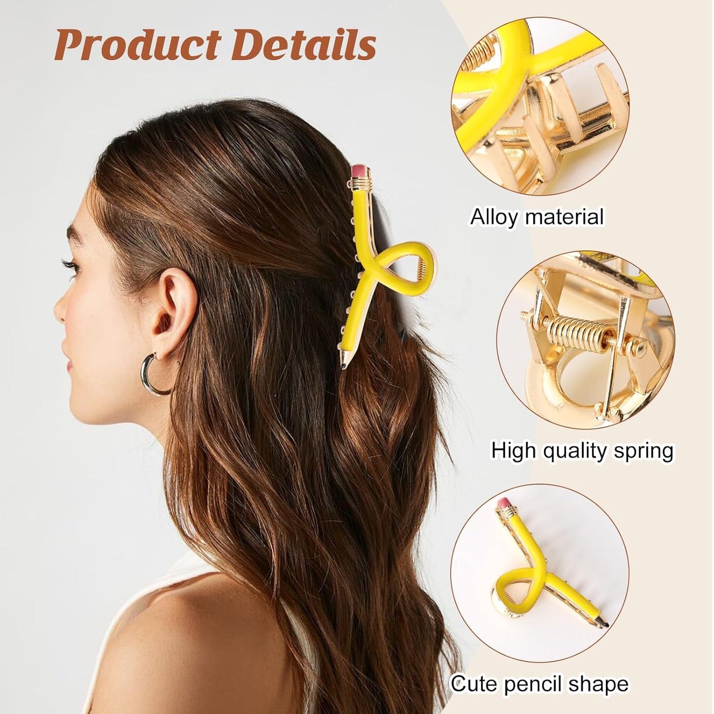 2 Pcs Teacher Hair Clips, Yellow Pencil Claw Clips | Funny back to school hair accessories for thick hair, teachers, students, classroom outfits, and cute school day decor