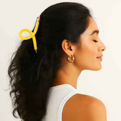 2 Pcs Teacher Hair Clips, Yellow Pencil Claw Clips | Funny back to school hair accessories for thick hair, teachers, students, classroom outfits, and cute school day decor