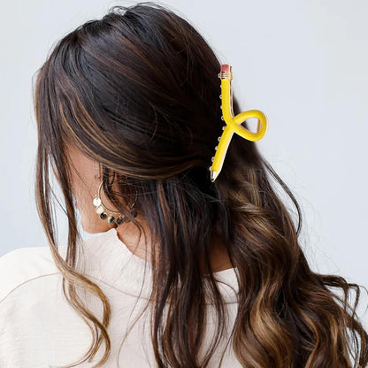 2 Pcs Teacher Hair Clips, Yellow Pencil Claw Clips | Funny back to school hair accessories for thick hair, teachers, students, classroom outfits, and cute school day decor