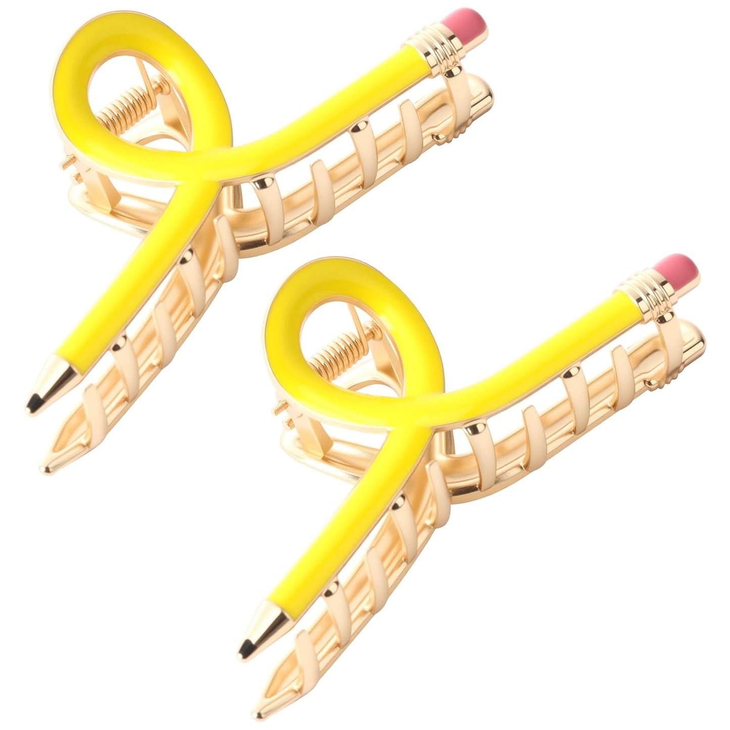 2 Pcs Teacher Hair Clips, Yellow Pencil Claw Clips | Funny back to school hair accessories for thick hair, teachers, students, classroom outfits, and cute school day decor