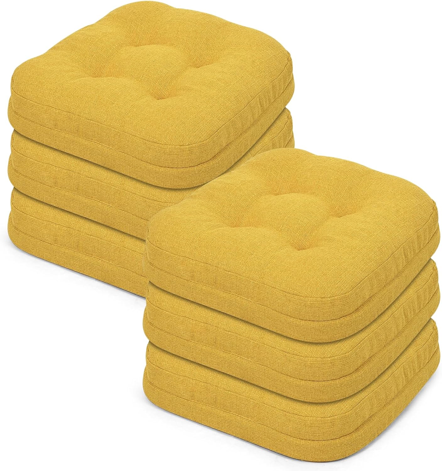 baibu Set of 6 Dining Chair Cushions, Dual-Layer Patent Design Memory Foam Kitchen Chair Cushions, Non-Slip Seat Pads with Ties, 16.5 x 16.5 x 3.5in, 6 Pack, Yellow