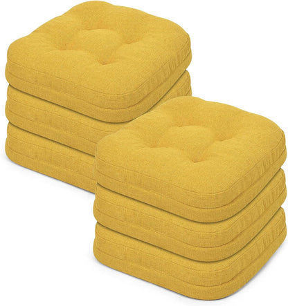 baibu Set of 6 Dining Chair Cushions, Dual-Layer Patent Design Memory Foam Kitchen Chair Cushions, Non-Slip Seat Pads with Ties, 16.5 x 16.5 x 3.5in, 6 Pack, Yellow