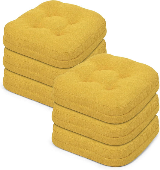 baibu Set of 6 Dining Chair Cushions, Dual-Layer Patent Design Memory Foam Kitchen Chair Cushions, Non-Slip Seat Pads with Ties, 16.5 x 16.5 x 3.5in, 6 Pack, Yellow