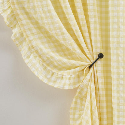 ZJDECOR Shabby Chic Yellow Ruffled Curtains 84 Inches Long,Rustic Buffalo Plaid Crinkled Not-See-Through Sheer Drapes,Farmhouse Window Treatment for Bedrooms Living Room,Rod Pockets,40"x84",Pack of 2