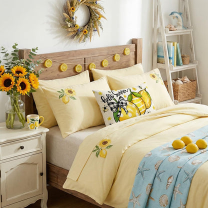 GEEORY Summer Lemon Pillow Cover 12x20 Inch - Hello Sunshine Bee Farmhouse Decor, Spring Summer Citrus Throw Pillow Case for Sofa, Couch, Living Room