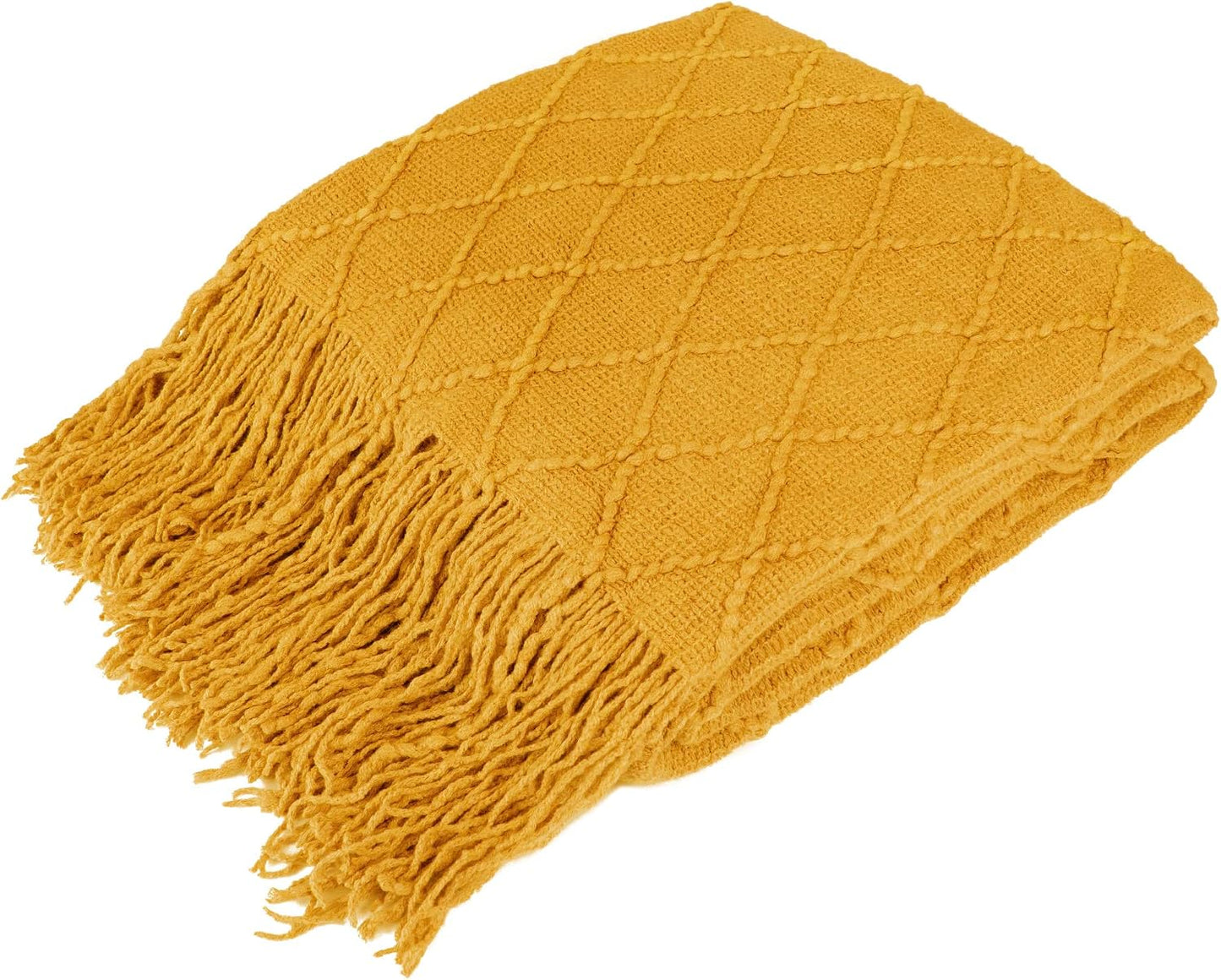 PAVILIA Mustard Yellow Knit Throw Blanket for Couch Bed, Soft Knitted Farmhouse Sofa Throw for Living Room, Lightweight Decorative Fall Throw Blanket for Chair, Outdoor Textured Boho Blanket, 50x60