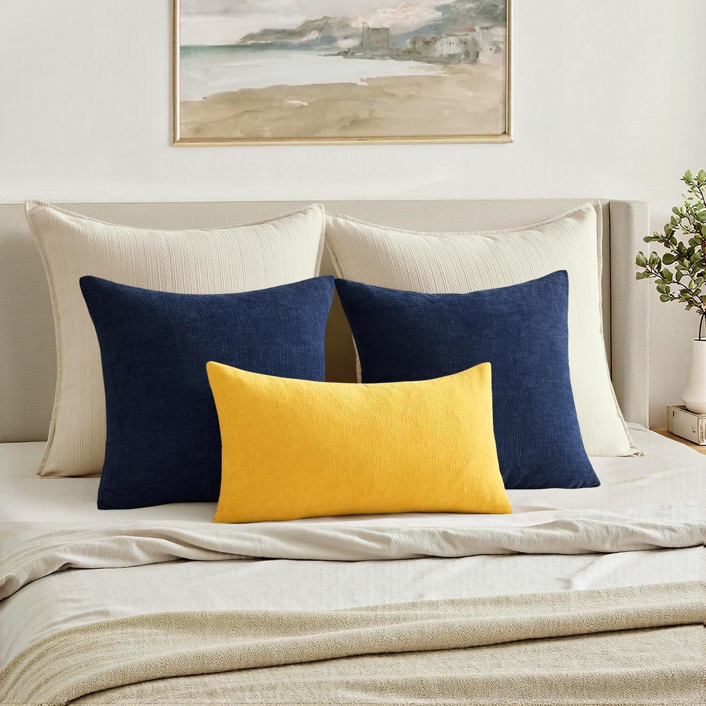 MIULEE Yellow Couch Pillow Covers 18x18 Inch, Set of 2 Soft Chenille Summer Decorative Square Throw Pillow Covers Farmhouse for Sofa Living Room Bed