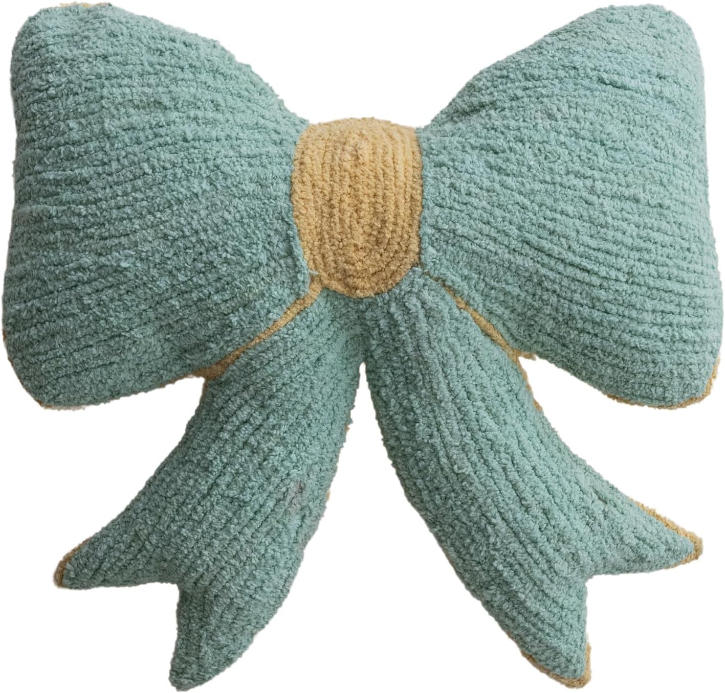 Creative Co-Op Woven Cotton Chenille Bow Shaped Decorative Pillow, Mint and Yellow