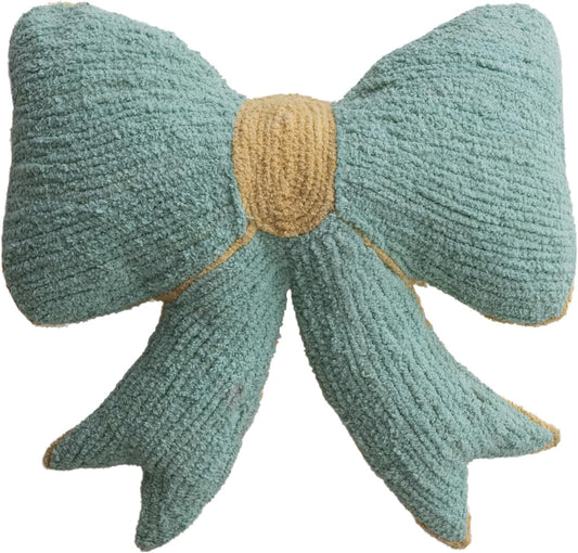 Creative Co-Op Woven Cotton Chenille Bow Shaped Decorative Pillow, Mint and Yellow