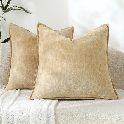 Stellhome Soft Decorative Chenille Pillow Covers 18x18 Inch Natural Yellow Boho Farmhouse Neutral Couch Throw Pillows for Bed Sofa Livingroom Pack of 2 Accent Modern Pillowcase Home Decor