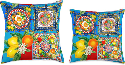 Colorful Lemon Summer Sun Mediterranean Art Throw Pillow