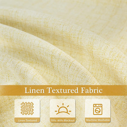 DriftAway Double Layer Linen Blackout Tie Up Curtains Thermal Insulated Fully Lined Balloon Roman Shade Bathroom Window Adjustable Rod Pocket for Small Window 31 Inch by 47 Inch Yellow