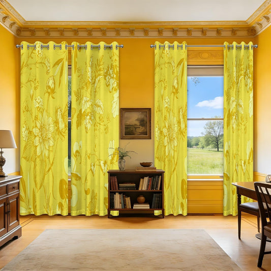 Mustard Yellow Vintage Botanical Blackout Curtains Patterned Yellow Floral Window Drapes for Bedroom Living Room, 84 inch Length 2 Panels Set, 52x84 inch