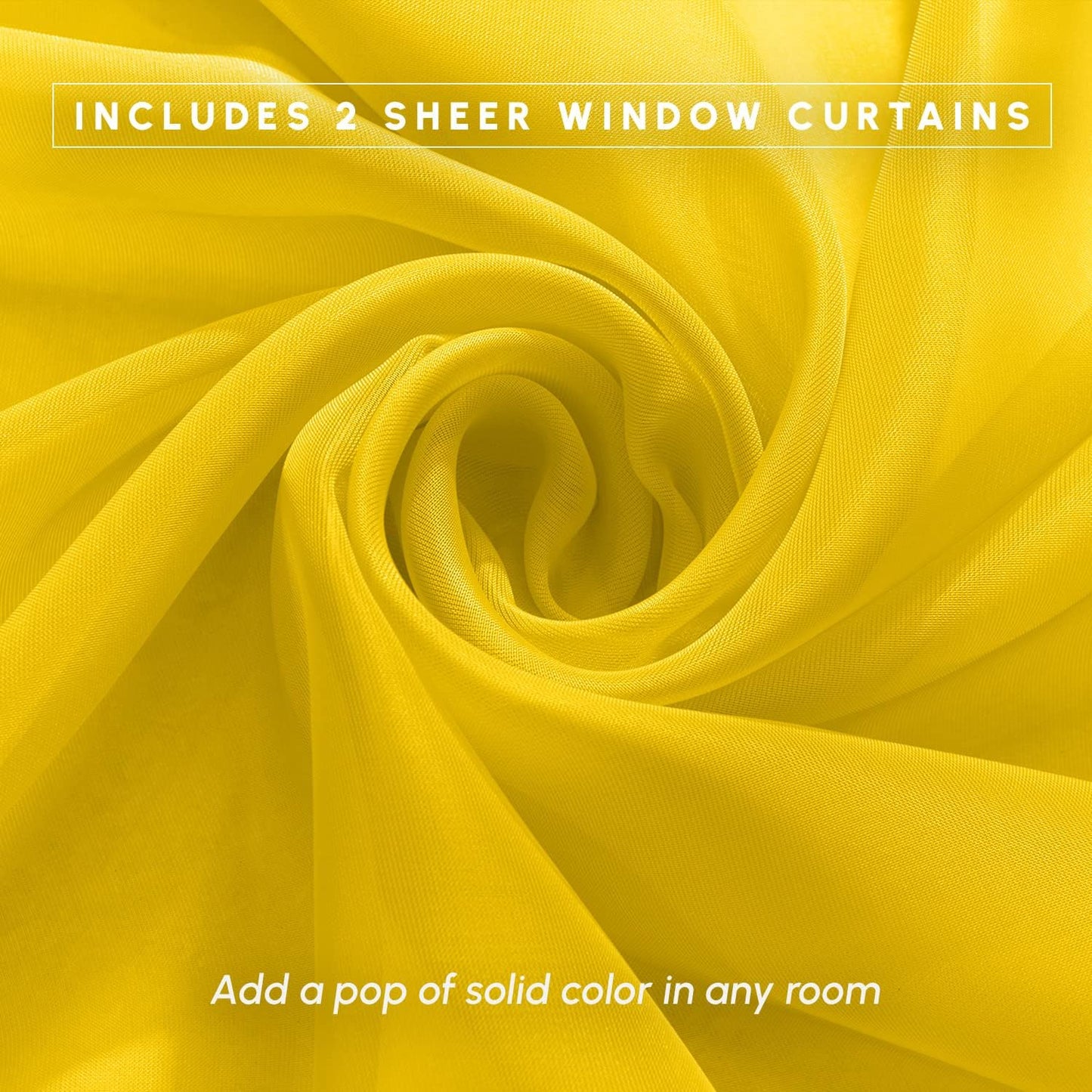 Elegant Comfort 2-Piece Sheer Panel with 2inch Rod Pocket - Window Curtains 40-inch Width X 84-inch Length, Neon Yellow
