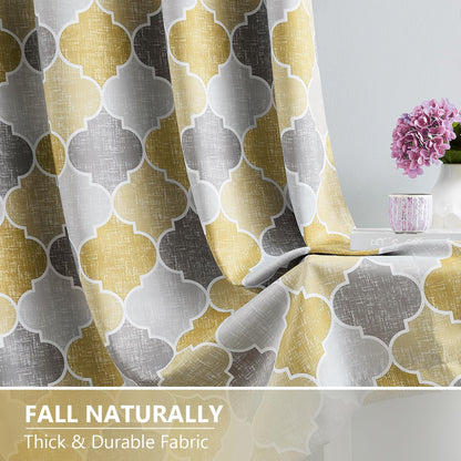 Gray Yellow Full Blackout Curtains 84 Inches Long for Bedroom Living Room Moroccan Geo Print Window Panels Thermal Insulated Room Darkening Privacy Grommet Top Drapes, 52x84, 2 Panels