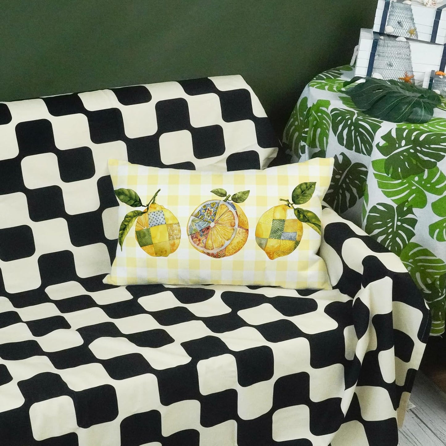 ONWAY Summer Throw Pillow Cover 12x20 Inch Lemon Yellow Buffalo Plaid Decorative Pillowcase Farmhouse Outdoor Patio Holiday Cushion Case for Sofa Couch Bed