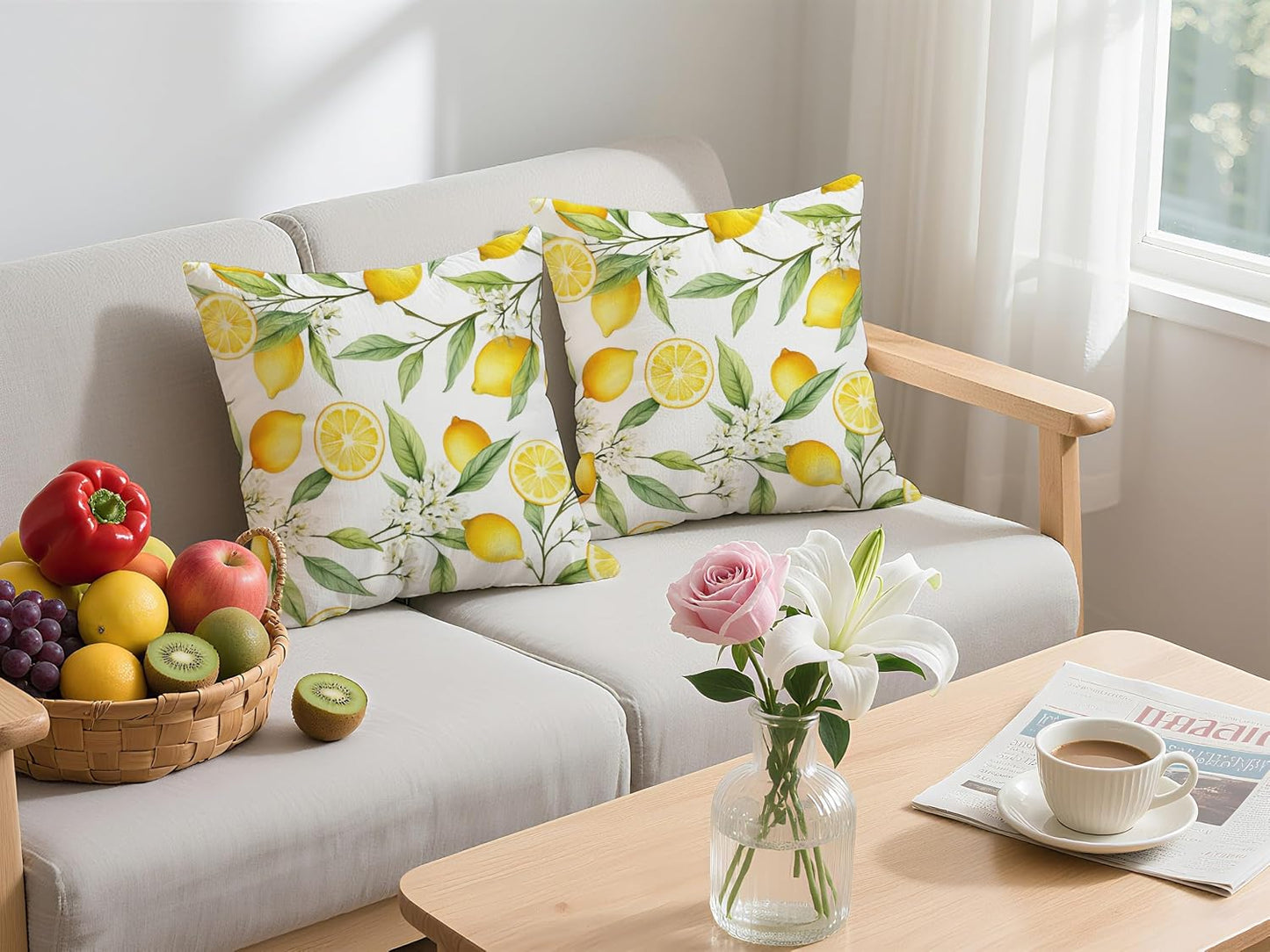 Spring Summer Lemons Throw Pillow Covers 18x18Inch Set of 2, Double-Side Print Decorative Pillowcases for Couch, Bedroom, Living Room (WL-DP-LS-Lemons, 18X18Inch)
