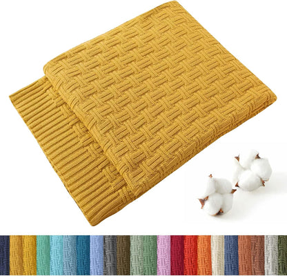 TREELY 100% Cotton Knitted Throw Blanket Couch Cover Blanket(31 x 40 Inches, Mustard Yellow)
