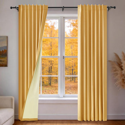 Etherealveil 100% Blackout Linen Curtains 52x96 inches-2 Panels, Mustard Yellow Rod Pocket & Back Tab Drapes Soundproof Thermal Insulated for Living Room Bedroom Patio Door 52" W x 96" L