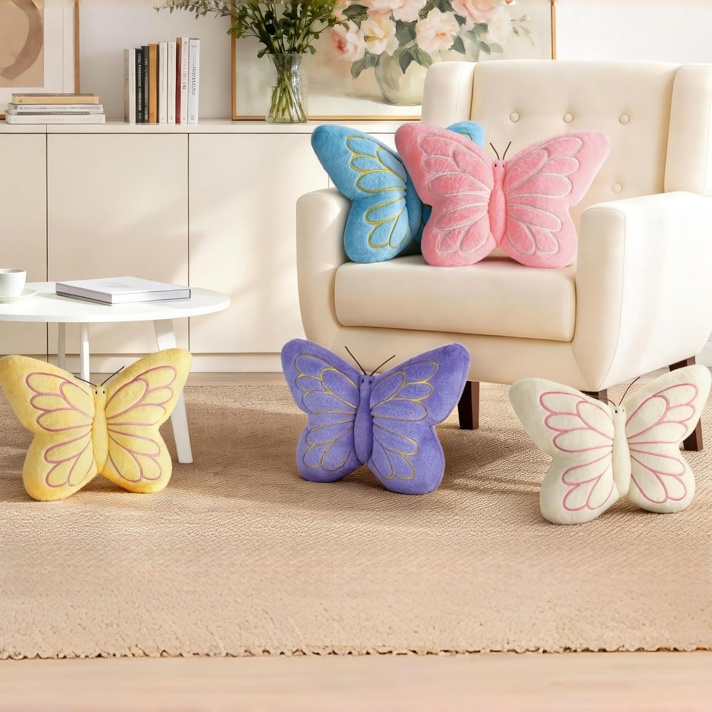 FALAX Yellow Butterfly Shaped Pillow 16.9" Plush Decorative Throw Pillows | Soft Hugging Pillows, Comfort Seat Cushions, Aesthetics Room Decor, Cute Decorative Throw Pillows for Bedroom Couch Bed Dorm