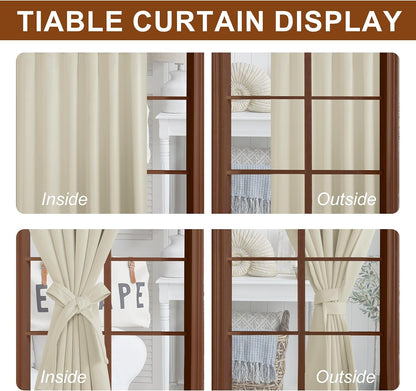 DWCN Cream Yellow Back Tab Curtains 84 inches Long for Living Room - Room Darkening Tieable Thermal Insulated Light Blocking Window Treatment Panels for Bedroom, 52 x 84 Inch, 2 Panels, Cream Yellow