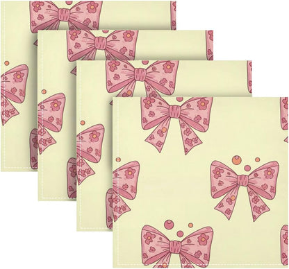 Cloth Dinner Napkin - Bows Dots Yellow Reusable Table Napkins 20x20 in for Hotel Restaurant Party Set of 4