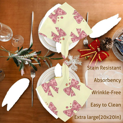 Cloth Dinner Napkin - Bows Dots Yellow Reusable Table Napkins 20x20 in for Hotel Restaurant Party Set of 4