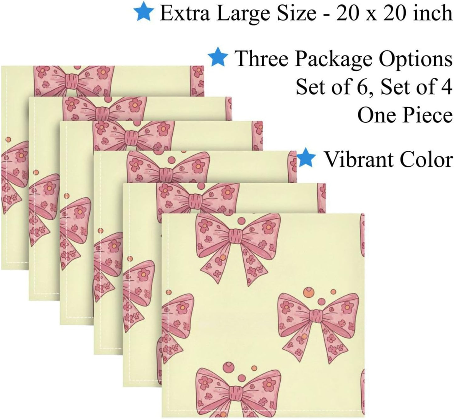 Cloth Dinner Napkin - Bows Dots Yellow Reusable Table Napkins 20x20 in for Hotel Restaurant Party Set of 4