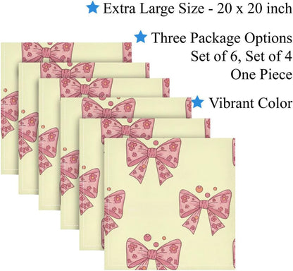 Cloth Dinner Napkin - Bows Dots Yellow Reusable Table Napkins 20x20 in for Hotel Restaurant Party Set of 4