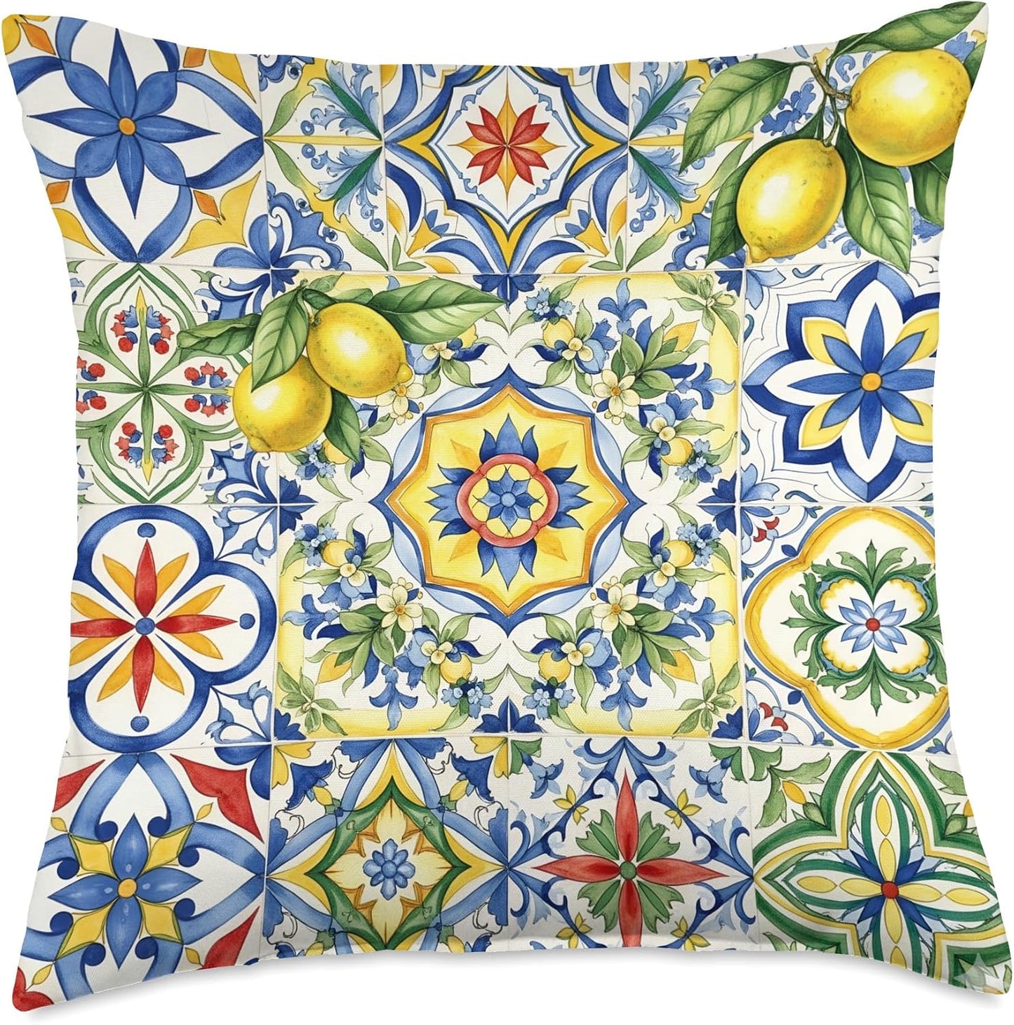 Vibrant Colorful Summer Fruits Lemon Mediterranean Art Throw Pillow