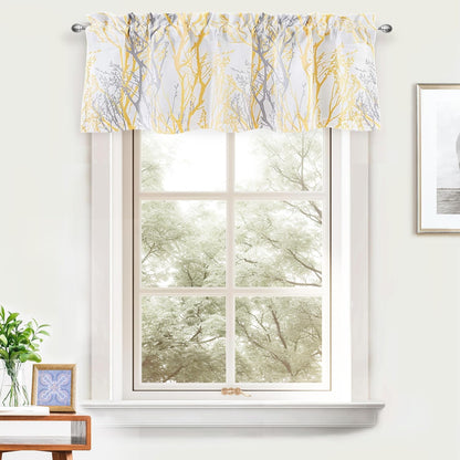 DriftAway Tree Branch Lined Valance Double Layer Blackout Thermal Insulated Abstract Ink Printing Window Curtain Valance Rod Pocket 52 Inch by 14 Inch Plus 2 Inch Header Yellow 1 Pack