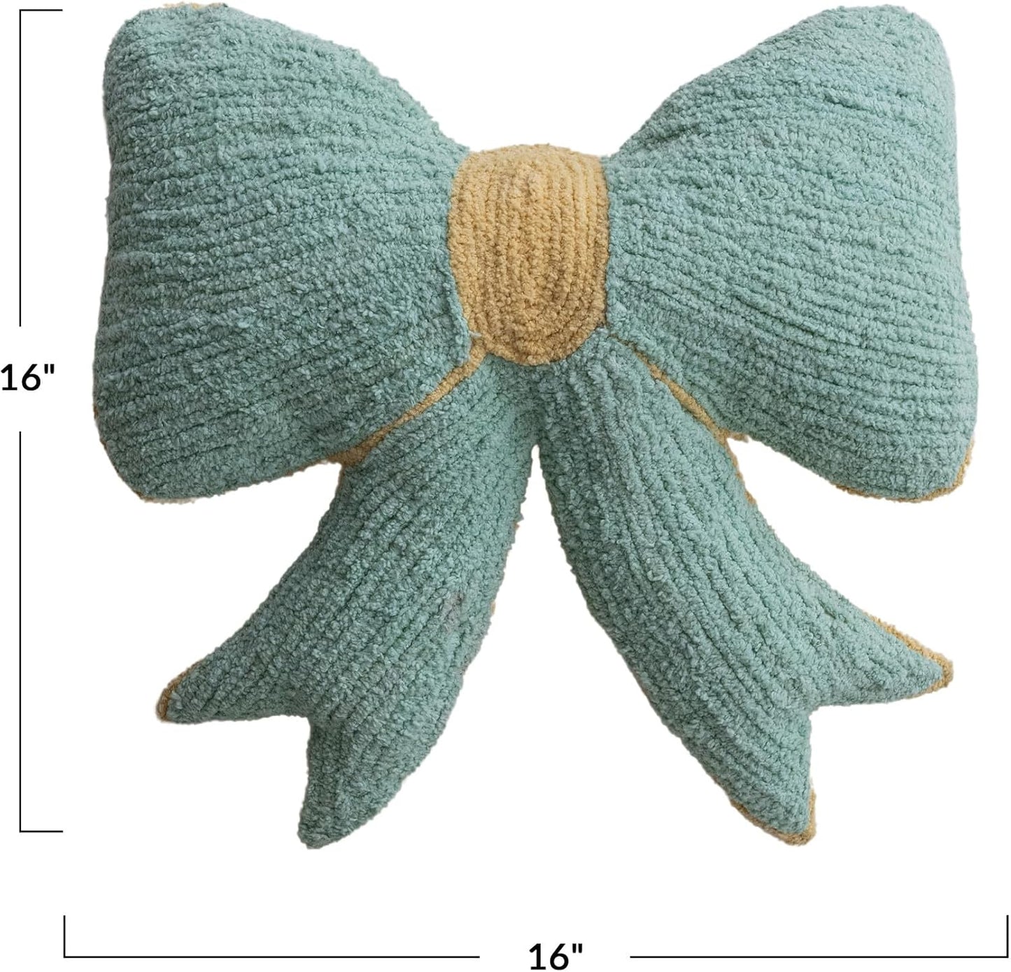 Creative Co-Op Woven Cotton Chenille Bow Shaped Decorative Pillow, Mint and Yellow