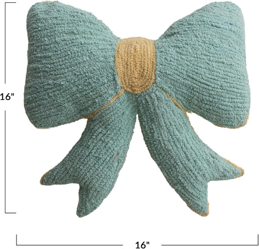 Creative Co-Op Woven Cotton Chenille Bow Shaped Decorative Pillow, Mint and Yellow