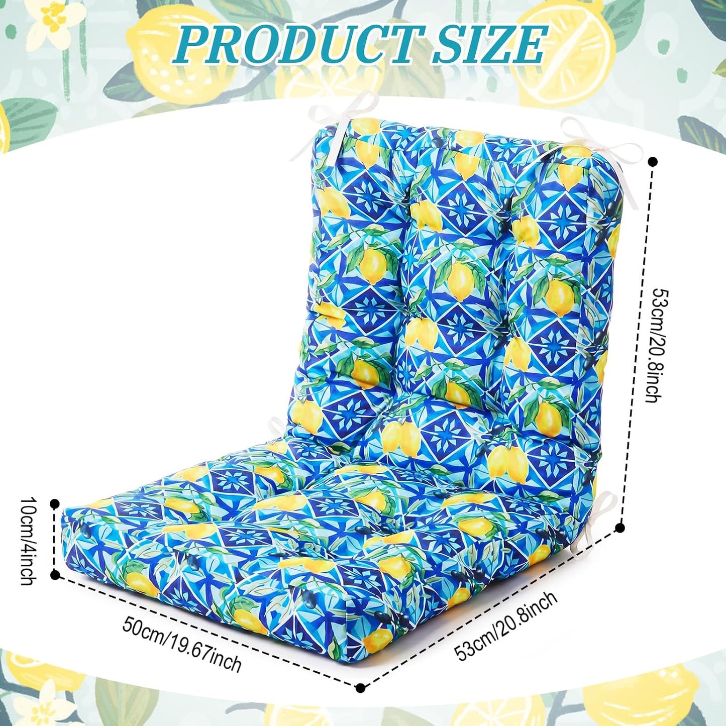 Hoteam 4 Set Outdoor Patio Chair Cushions 20 x 42 in Deep Seat Waterproof Patio Cushions Set for Furniture Replacement Removable Seat and Back (Mediterranean Lemon)