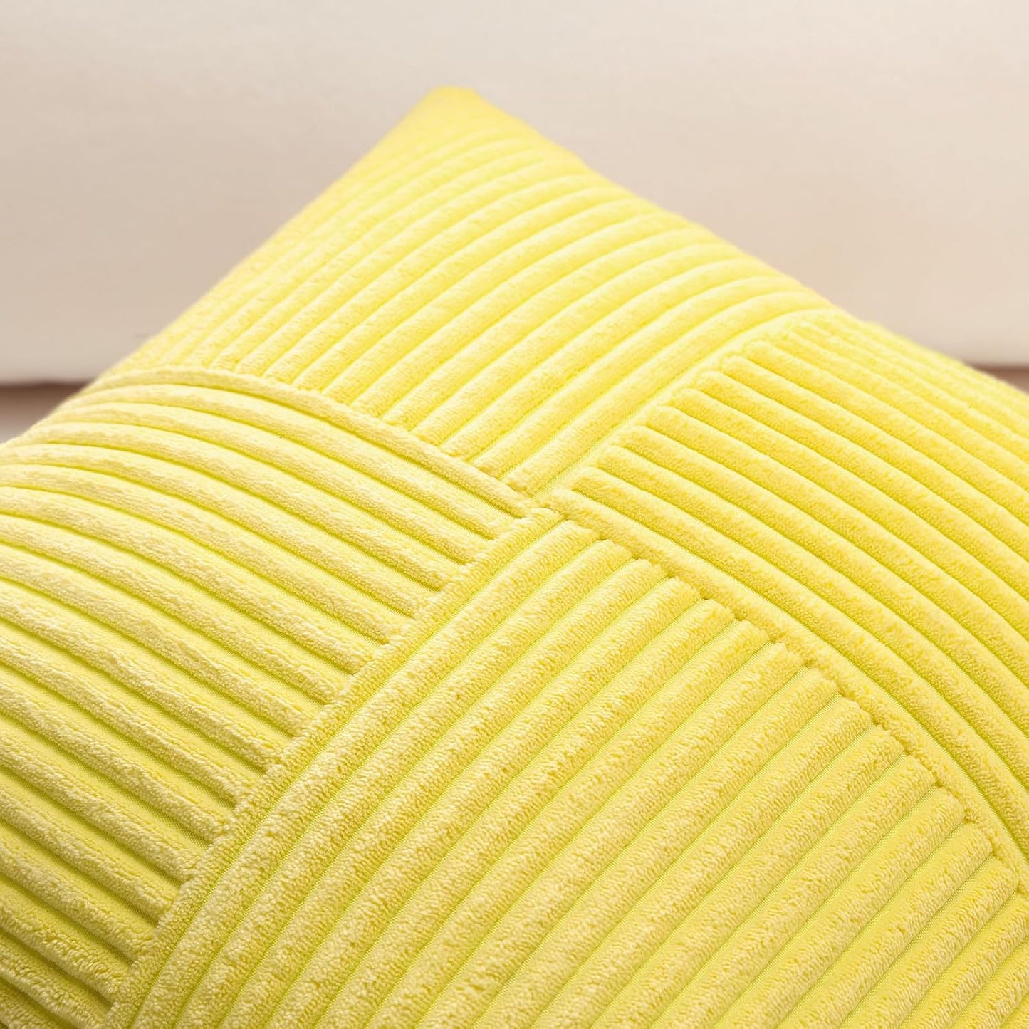 OTOSTAR Set of 1 Decorative Throw Pillow Cover Soft Corduroy Solid Square Pillow Case Boho Striped Cross Patchwork Textured Cushion Cover for Sofa Car Patio Bedroom Living Room 20x20 Inch, Yellow