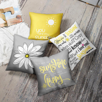 Emvency Set of 4 Throw Pillow Covers You are My Sunshine Yellow Gray with Words Decorative Pillow Cases Home Decor Square 18x18 Inches Pillowcases