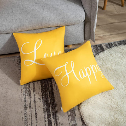 Britimes Yellow Set of 4 Throw Pillow Covers Furry Home Decor Pillow Cases Decorative 18X18 Inches Outdoor Cushion Couch Sofa Cojines Pillowcases Sunshine Happy Love Smile
