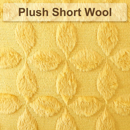 OTOSTAR Set of 2 Soft Plush Short Wool Velvet Decorative Throw Pillow Covers with 3D Flower Pattern Cushion Covers - Couch Sofa Pillow Covers for Living Room - Yellow 18x18 Inch