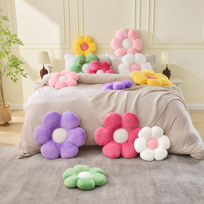 Yellow Flower Pillow, Soft Daisy Shaped Throw Pillows with Faux Rabbit Fur for Home Decorative,Cute Flower Throw Pillow Cushion for Bed Sofa Couch (Small - 15.7 Inch)
