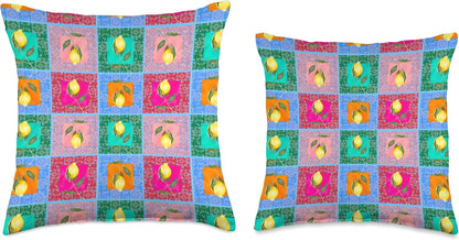 Vibrant,colorful,Mediterranean art,summer,lemon,citrus Throw Pillow