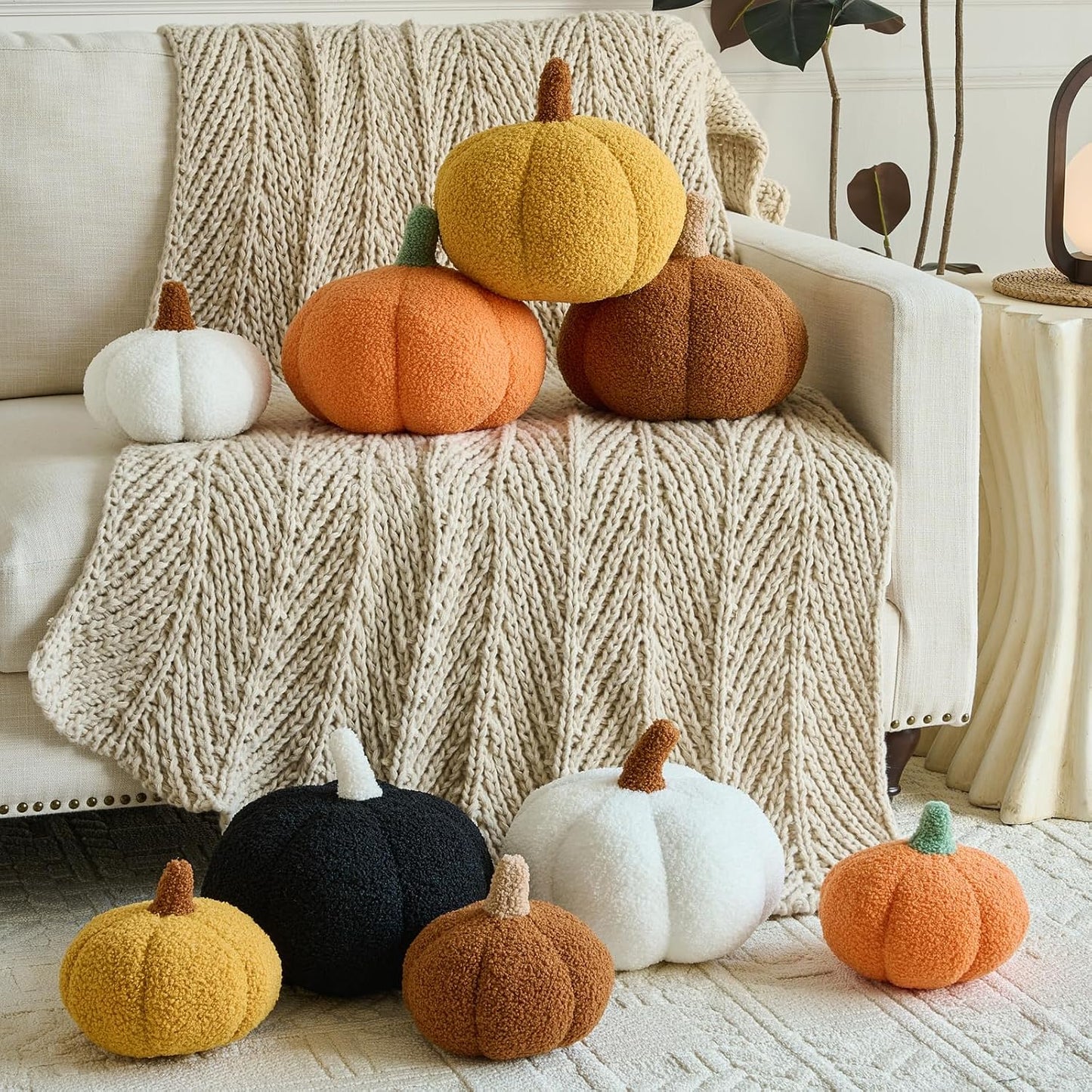 Pumpkin Pillows, Decorative Throw Pillows for Couch Bed, Fall Pillow Home Decor for Bedroom Living Room, Halloween Fall Room Décor (Yellow, 8.6 Inches)