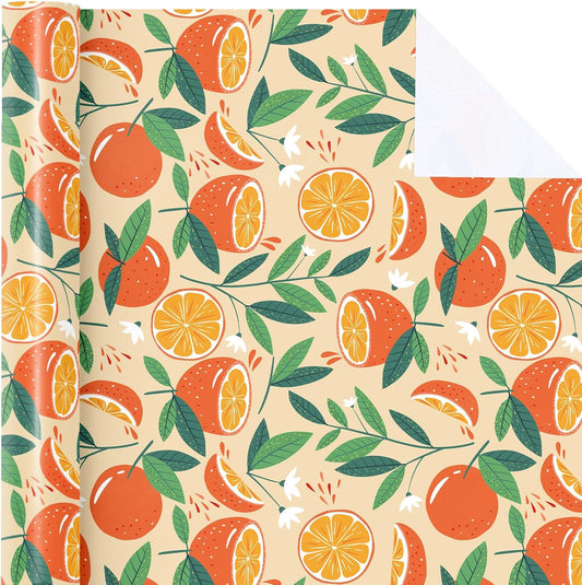 Lemon Wrapping Paper Roll - Mini Roll - 17 Inch x 9.8 Feet - Lemon and Leaves Design, Perfect for Birthday, Wedding, Bridal Shower