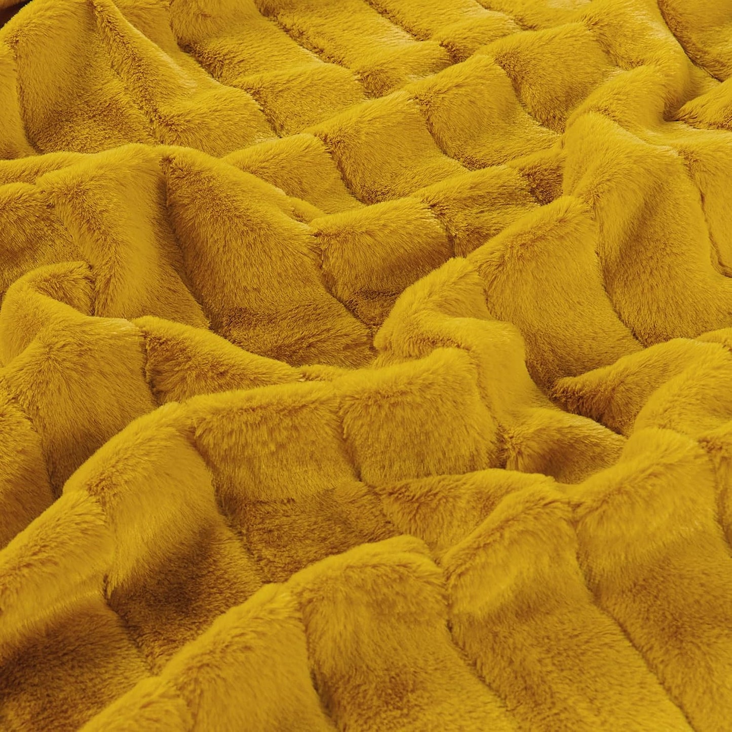 Home Soft Things Rabbit Faux Fur Throw Blanket (50" x 60") and 2 Pillow Covers (18" x 18")，3 Piece Lemon Curry Throw Pillow Set，Decorative Throw Blankets for Couch Bed Living Room