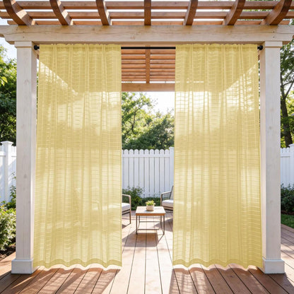 2 Panels Outdoor Sheer Curtains for Patio, Jacquard Check Curtains for Patio Waterproof, Indoor Outdoor Drapes for Gazebo Pergola Balcony Pool Spa (Yellow, 52 x 84 inch)