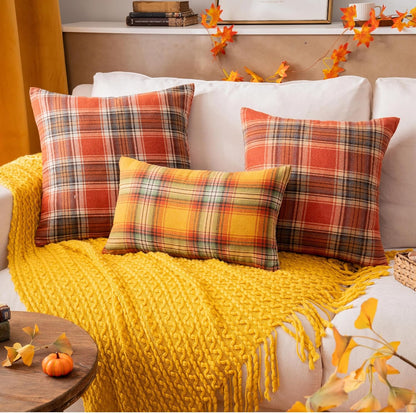 AQOTHES Fall Plaid Yellow Throw Pillow Covers 18x18 Inch Set of 2 | Autumn Decorative, for Couch Sofa Bed Living Room Home Decor, Farmhouse Accent Pillow Cases,Cushion Covers