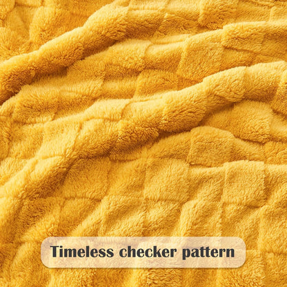 NEWCOSPLAY Super Soft Throw Blanket Mustard Yellow Premium Silky Flannel Fleece 3D Checkered Lightweight Bed Blanket All Season Use (Mustard Yellow Checkered, Throw(50"x70"))