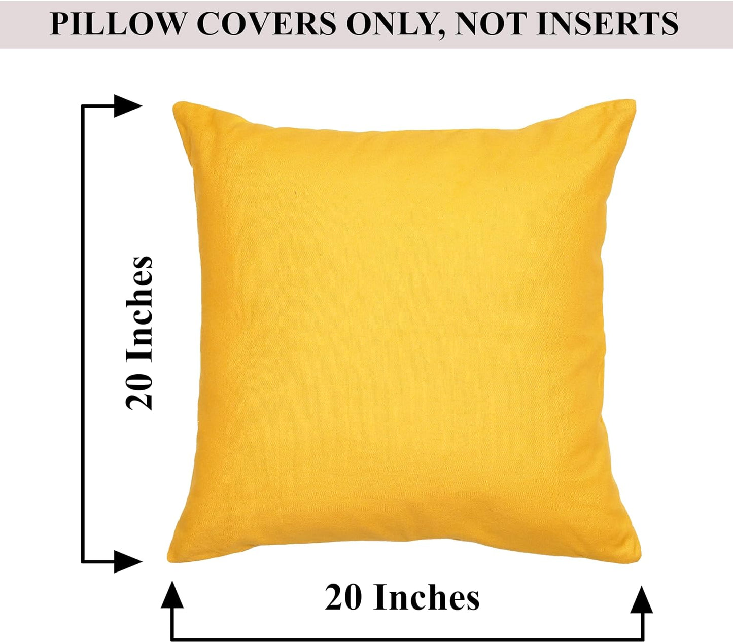 RELY+ Cotton Throw Pillow Covers 20x20 Inch Set of 2 Yellow Decorative Zippered Cases for Couch Bedroom Sofa Living Room Decoration Gifts Outdoor & Indoor Square Pillow Cases
