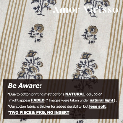 Amor Virisso Floral Throw Pillow Covers 20x20 Set of 2 Block Print Pillow Covers Neutral Floral Striped Farmhouse Decorative Pillow Covers for Sofa Couch Bed, Yellow