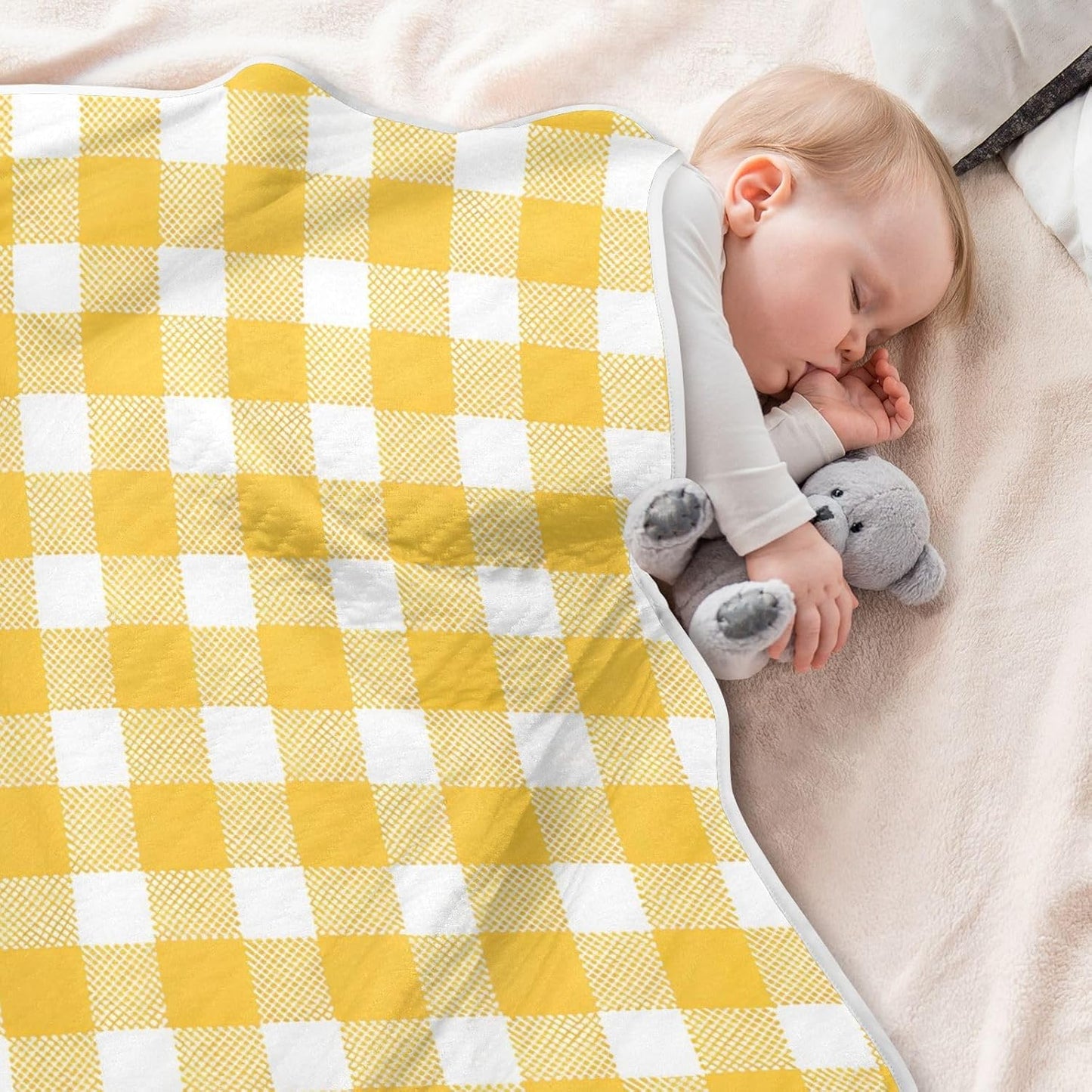 Yellow Gingham Cotton Baby Blanket 30" x 40" Warm Soft Breathable Muslin Swaddle Blankets for Toddler Boys Girls Nursery Receiving Wraps