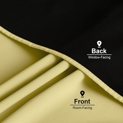 NICETOWN 100% Blackout Curtains for Patio Sliding Glass Door, Paler Yellow W52 x L84 Set of 2 Light Blocking & Soundproof Drapes,Rod Pocket Black Lined Window Treatment Panels